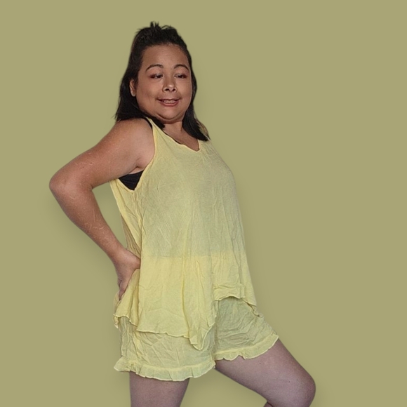 Womend XXL Sunny Yellow Sleeveless Top and Shorts Pajama Sey - Picture 6 of 10